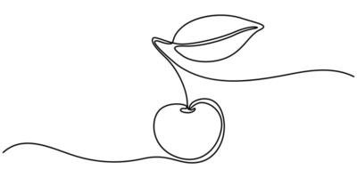 Continuous one line drawing abstract shaped cherry, single line cherry icon vector