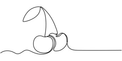 Continuous one line drawing cherries illustration with transparent background editable stroke vector