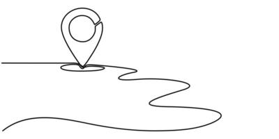 Map pin continuous one line drawing. Location, navigator, geolocation sign in simple linear style illustration vector