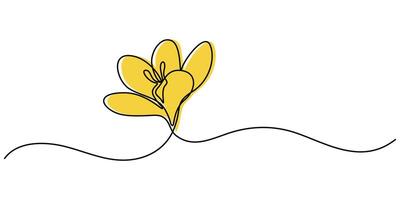 Continuous one line drawing of a crocus Printed decorative crocus flower for invitation illustration vector