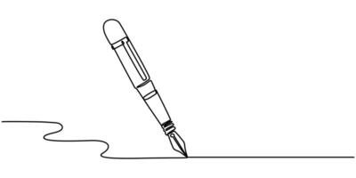 Continuous one line drawing of fountain pen in silhouette on a white background. vector