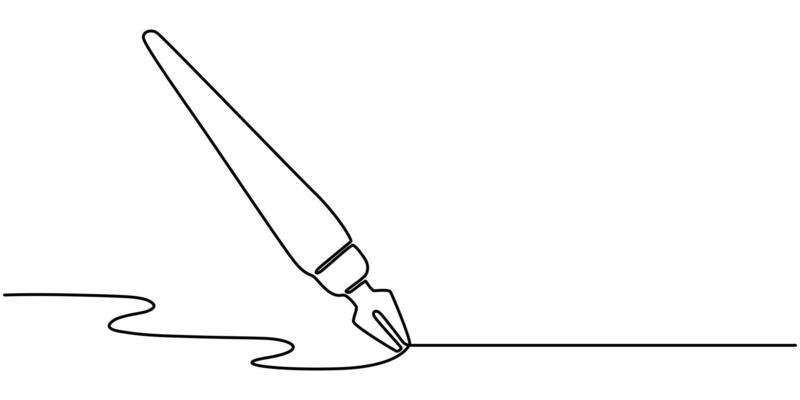 Fountain pen in continuous line art drawing style, Writing or signing document using status symbol vintage ink pen