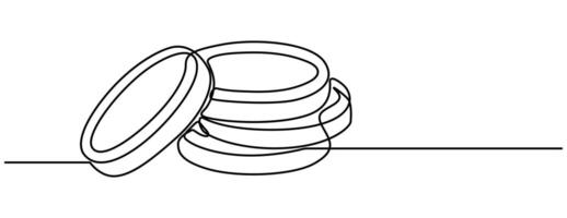 Stacks of coins in one continuous line drawing, Coins money symbol of financial success and investment business vector