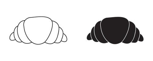 Croissant black icon outline and silhouette hand drawn illustration isolated on white background vector