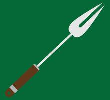 A cooking fork illustration, large fork with two heads, barbeque and grill fork with wooden handle, green and silver and brown colors, suitable for icons and tags and signs, good for web design vector