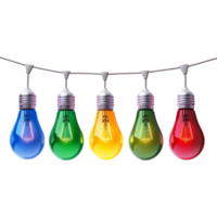 light bulb hanging on a string with different colored bulbs png