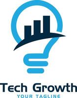 Tech Growth Logo. Innovative Light Bulb Idea with Growing Graph Logo vector