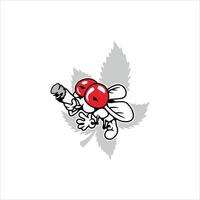 Illustration of a fly smoking with a leaf background. vector