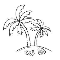 Palm trees on an island with shells doodle sketch still illustration vector