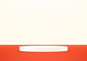 Orange and cream background 3d with white podium. 3D abstract studio room with pedestal podium. Space for selling products on the website. illustration. vector