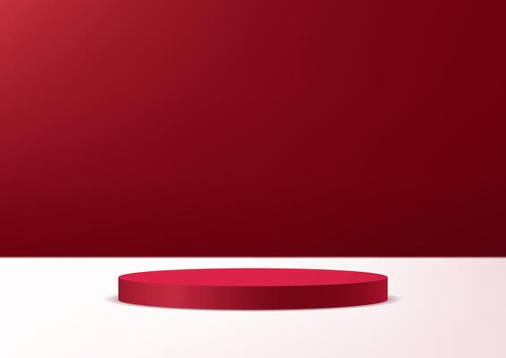 Dark red studio room background. Red and white background 3d with red podium. Empty room with light effect. Space for selling products on the website. illustration.