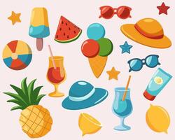 pattern with cocktails and fruits Set of summer things, beach set. vector