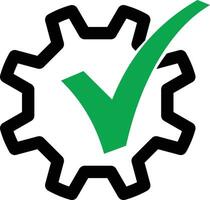 checkmark in gear icon. icon in modern style. green checkmark. Abstract technical illustration on white background. vector