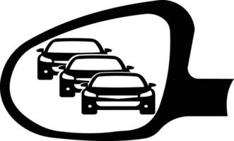 reflection of traffic flow icon. Car rear view mirror in the car. black and white design in modern style. traffic jam on the road. Car pictogram or icon Traffic congestion during rush hour. vector