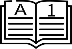 Lesson Plan Outline Icon, Design an open book with the word a and numbrer 1 written on it. in modern style vector