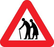 triangular sign of elderly people, illustration of triangular warning sign for pedestrians, flat design in modern style vector