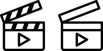 Clapperboard icon. two movie clapperboard icon set, film, cinema. Clapperboard with play button in the middle. Clapperboard with outline and flat style for apps and websites, in modern style vector