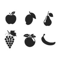 Various Fruits Silhouettes Apple, Plum, Pear, Grapes, Orange, Banana vector