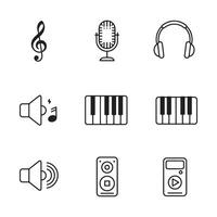 Simple line icon collection of music and audio related tools set vector