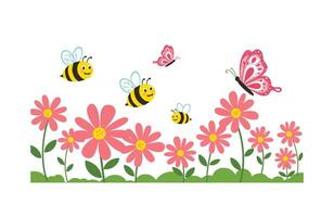 Spring Blossom Festival with Buzzing Bees and Dancing Butterflies vector
