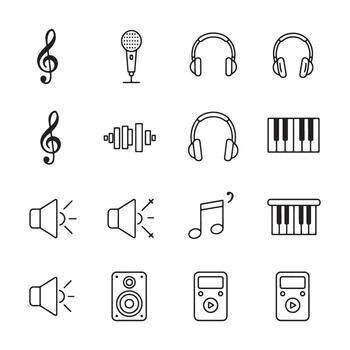 Simple style audio icon collection with music and recording tools vector