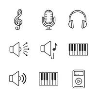 Clean outline icon pack for music and audio tools collection set vector