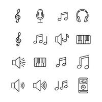 Minimal outline music icon collection with audio tools and instruments set vector