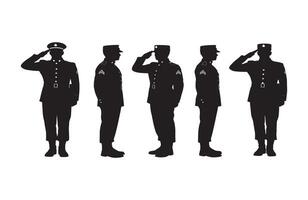 Conceptual military tribute featuring disciplined officers in synchronized salute vector