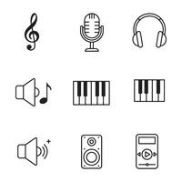 Music tools and audio outline icon collection in a simple clean layout vector