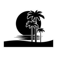 silhouette of palm trees on the beach with moon illustration vector