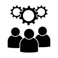 Teamwork icon group of people with gears in flat color glyph pictogram illustration vector