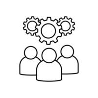 Teamwork concept, group of people with gears icon over white background, line style, illustration vector