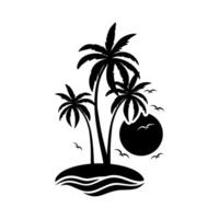 silhouette of island with palm trees and coconut isolated icon illustration design vector