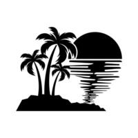 silhouette of island with palm trees and sun illustration design vector
