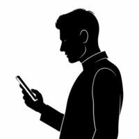 illustration of a silhouette of a man with a smartphone. Using a mobile phone. vector