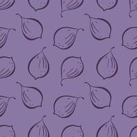 Lilac pattern with figs, contour drawing figs . Packaging, wallpaper, backdrop, label, fruity vibe. vector