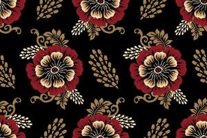 Ikat flowers seamless pattern on black background,damask seamless pattern vector