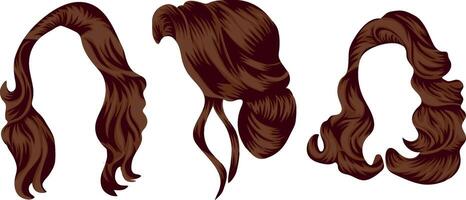 set of brown hairstyle templates of different lengths and shapes, for female characters vector