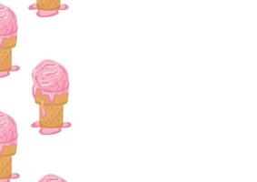 poster template with strawberry ice cream scoops in a waffle cup placed on the left side, for various summer designs vector