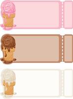 set of coupon templates in different colors with a variety of ice cream in a rectangular waffle cup vector