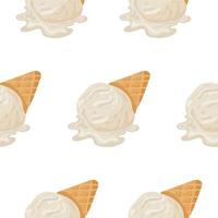 pattern with an icon of a waffle cup with a scoop of white vanilla ice cream melting, for various summer designs vector