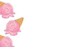 poster template with strawberry ice cream in a waffle cone placed on the left side, for various summer designs vector