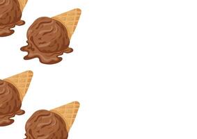 poster template with chocolate ice cream in a waffle cone placed on the left side, for various summer designs vector