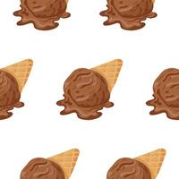pattern with icon of waffle cup with melting chocolate ice cream scoop for various summer design vector