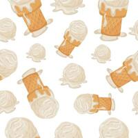 seamless pattern with an icon of white vanilla ice cream in a waffle cup, for various summer designs vector