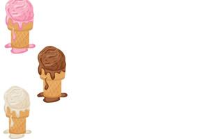 poster template with scoops of various ice cream in a waffle cup placed on the left side, for various summer designs vector