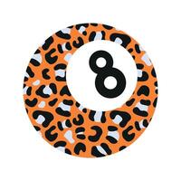 Leopard Print Billiard Ball with Number Eight Design. Isolated illustration. vector