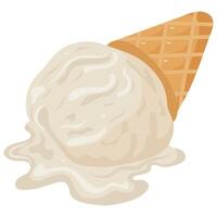 icon of a waffle cup with a scoop of white vanilla ice cream melting, for various summer designs vector