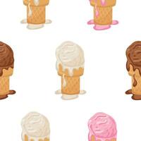 pattern with various ice creams of different flavors and colors in waffle cups, for various summer designs vector