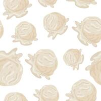 seamless pattern with icon of a scoop of white vanilla ice cream melting, for various summer designs vector